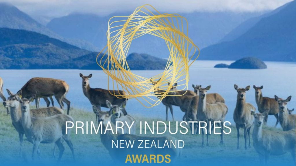 Grazing deer with Primary Industries New Zealand Awards logo